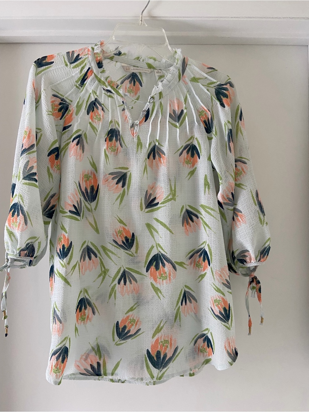 LC Lauren Conrad Floral Tie-Sleeve Peasant Blouse